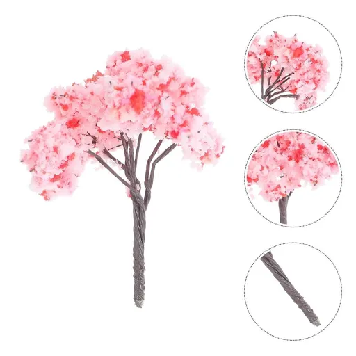 Realistic Visual Effect 10pcs Pink Miniature Cherry Tree Modeling For Landscape