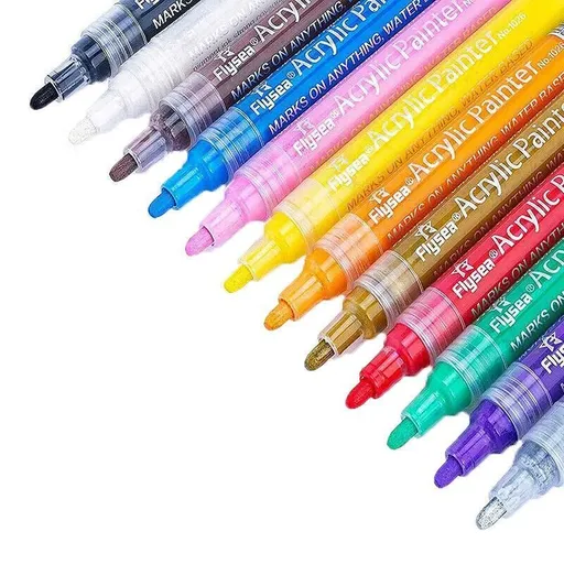 Acrylic Paint Pens Set 12 Colour Vibrant Water-Based Ink 2-3mm Fine Tip Multi-Surface Use