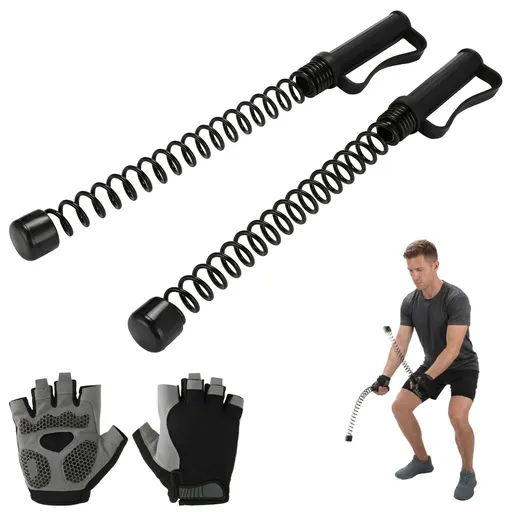 2PCS Ropeless Battle Ropes, Portable Cordless Workout Ropes, Weighted Spring Exercise Sticks with Non-slip Handles and Training Gloves, HIIT Workout Equipment for Home Gym Park