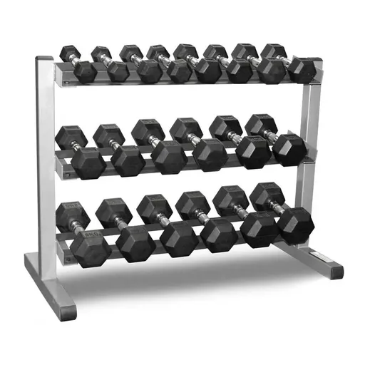 1-25kg Rubber Hex Dumbbell Set With 3-Tier Rack