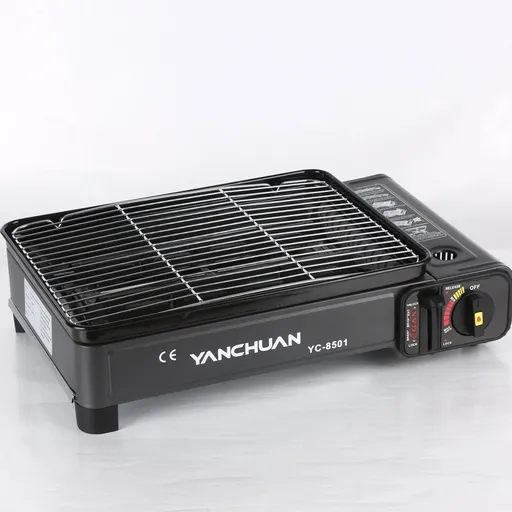 Portable Gas Stove Burner Butane BBQ Camping Gas Cooker With Non Stick Plate Black