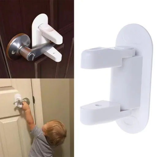 Door handle lock - Door handle latch - Child safety - Door security - Safety lock - 2 pieces - White