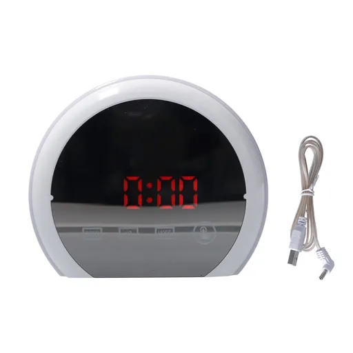 Digital LED Mirror Clock with 7 Color Lighting Snooze Alarm Clock Temperature Date Time DisplayRed Word