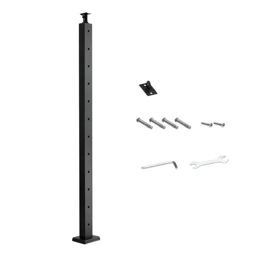 Cable Railing Post, 106.7x5x5cm Level Deck Stair Posts, 1-Pack Stainless Steel Cable Handrail Post, Pre-Drilled Pickets with Mounting Bracket Stair Railing Kit, Black, 1JZLGZXHS106AWJO6001V0