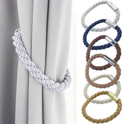 2Packs Magnetic Curtain Tiebacks Modern Handmade Weave Rope Curtain Holdbacks Convenient Decorative Curtain Drape Tie Backs for Home and Office Window Drapery Golden Blonde