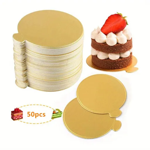 50pcs Mini Round Golden Cardboard Cake Base, Disposable Cupcake Boards 3.5in/9cm for Wedding Birthday Party