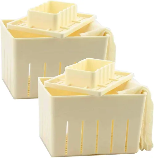 Tofu Press Mould (2PCS) DIY Homemade Tofu Maker Pressing Mold Kit +Soybean Curd Cheese Cloth Kitchen Tools
