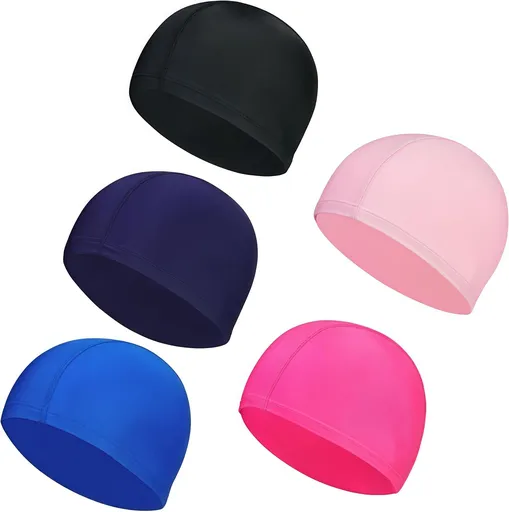 Swimming Cap,5 Pack Nylon Spandex Fabric Comfortable and Not Tight Bathing Swim Cap,for Adult Men Women and Kids,Pure Color