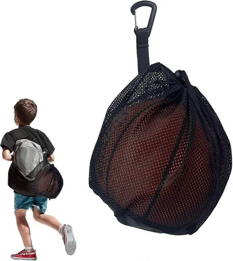 Sports Ball Mesh Bag with Carabiner Clip, Oxford Mesh Ball Storage Bag for Basketball, Soccer & Volleyball