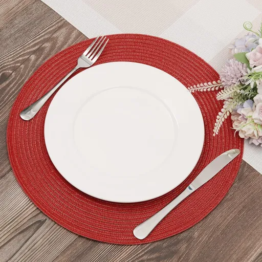 Round Braided Placemats 15 inch Set of 4 Washable Kitchen Table Placemats for Home Wedding Party (Red, 4)