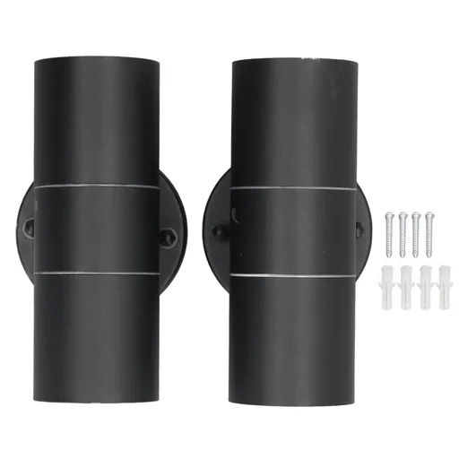 2Pcs GU10 Stainless Steel Outdoor Wall Sconce Waterproof LED Cylinder Up Down Wall Light for Yard Villas Living Rooms 220‑240VBlack