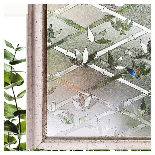 Stained Glass Effect 3D Plant Motif Window Film, Decorative Privacy Window Decal