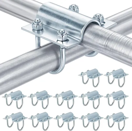 12 Set U Bolt Cross Pipe Clamps for 1" OD, Carbon Steel Greenhouse Cross Grid Connector Post Clamps for Canopy Fittings, Chain Link Fence Brackets, Mast Mounting