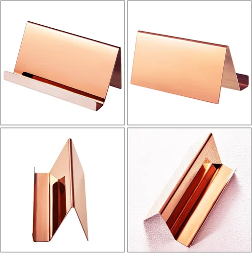 Maxdot Rose Gold Business Card Holders Stainless Steel Name Cards Display Stand Desktop Rack Organizer for Office Home Desk Accessories