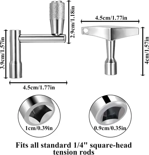 Drum Key 3 Pack Drum Keys for Tuning Drums, Universal Drums Tuning Keys with Continuous Standard Motion Speed Key, Standard 1/4" Socket, Multi Tool Chrome Plated Steel Tuners with Keyhole