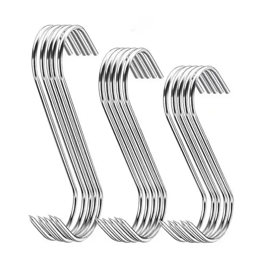 15 Pack Stainless Steel S Hooks for Smoking Meat and Fish, Heavy Duty Reusable Hanging Hooks for BBQ Grilling and Food Preparation, Silver