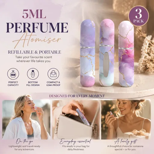 Dreamy Soft Pink 5ml Portable Mini Fragrance Atomiser, Bottom Loading Compact Holiday Scent Vessel 3 Pack, Dream Pink