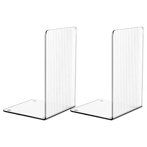8 Pieces Non Slip Acrylic Bookends, Clear Book Stoppers for Shelves, Desks, Files, Magazines and Media Storage, 12 x 12 x 18.5 cm