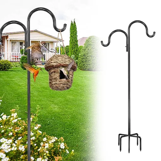 Outdoor Hanging Hook Shepherd's Stand with 5-Prong Base for Hummingbird Feeder Plants Hanger Lantern Holder - 28.5 to 63 Inch Adjustable Height Iron Metal Pole for Garden Hanging Baskets