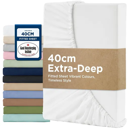 2000TC Hotel Quality Fitted Sheets - 2 Piece Fitted Sheets -Breathable Bedding - Wrinkle, Fade, Stain Resistant- 16inch/40cm Deep Pocket Fitted Bed Sheets-Wrinkle and Fade Resistant,(White,King Single)