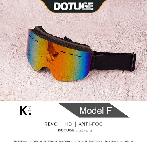 DOTUGE DGZ-Z12 Ski Goggles with REVO Coating, Anti-Fog, HD Dual-Layer PC Lens, TPU Frame, Impact-Resistant Sponge, Adjustable Strap, Large Field Cylindrical Design, Compatible with Prescription Glasses, Ideal for Snow Sports, Skiing, Snowboarding, an