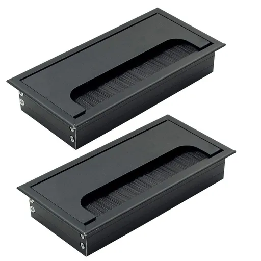 Rectangle Cable Grommet Metal Wire Hole Cover for Management of Computer Desk Wire Black 160mm x 80mm - Pack of 2