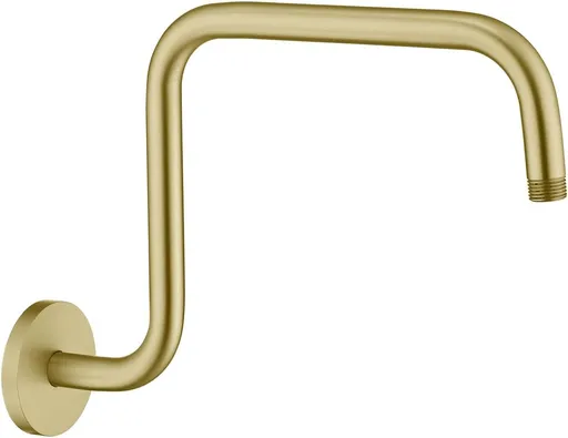 Shower Head Riser Pipe,Goose Neck Shower Arm 13 Inch Shower Head Extension Arm with Flange,Standard 1/2" Connection,Brushed Gold.RD-91058-13BG