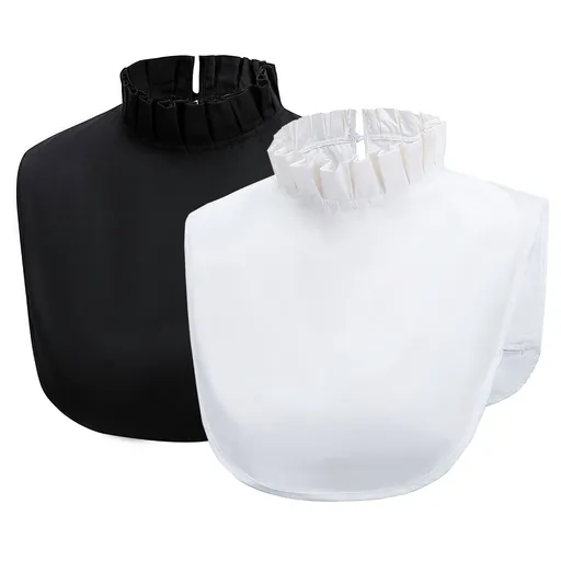 2pcs ake Collar Shirt Simple Ruffles Fake Collar Detachable Collar Clothes Accessory - White Collar Blouse (White+BLack)