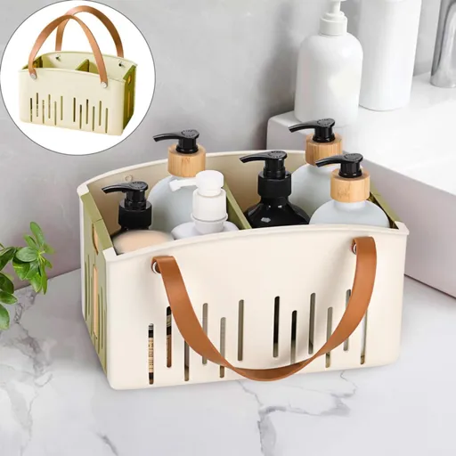 Cotton Rope Storage Basket with PU Leather Handles, Woven Organiser for Toys, Laundry, Blankets, 28 x 18 x 16.5 cm, Green