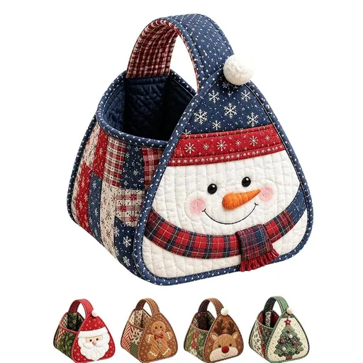 Christmas Character Quilted Carry Basket, DIY Fabric Storage Basket (#D) | Foldable Handmade Storage Bin, Decorative Home Organizer for Home Storage Home Storage - Multi - Size Snowman