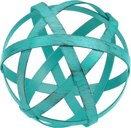 Metal Decorative Sphere for Home Decor - Decorative Balls for Shelves, Centerpiece Bowls, Bookshelf - Decoration Orbs Accents for Living Room, Bedroom - Distressed Teal Shelf Spheres