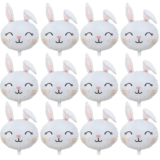 12Pcs Bunny Balloons Easter Foil Balloons Large Rabbit Head Balloons Animal Mylar Balloons Decors for Easter Themed Party Birthday