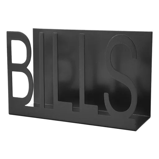 Desktop Metal Mail Holder Cutout Design Desk Letter Envelope Document Organizer with Anti Slip Rubber Base Black