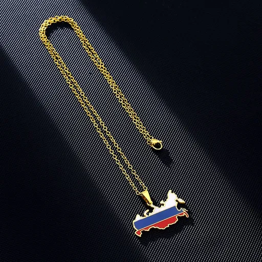 Stainless Steel Russia Map Flag Pendant Country Map Jewelry-Fashion Unisex Country Country's Flag Map Gold Pendant Necklaces