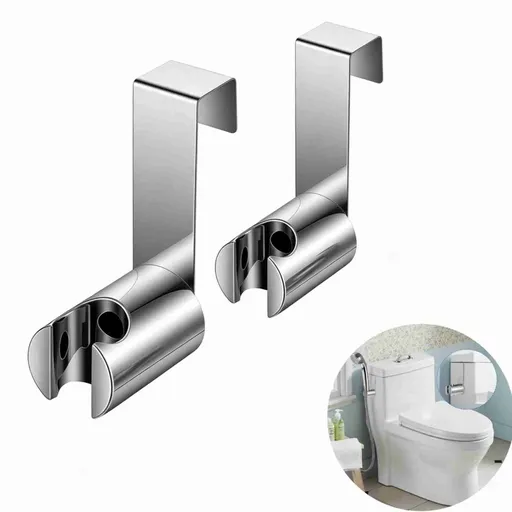 2 Pcs Bidet Sprayer Holder, Stainless Steel Bidet Sprayer Holder for Toilet, Wall Mounted Bathroom Attachment Hanging Bracket for Handheld Shower Wand Hand Shower Toilet, Silver