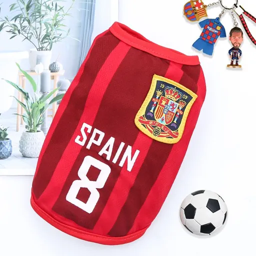 Dog Cat Summer Soccer Jersey Vest Red Size 8 Spain M (Chest 40CM, approx. 5-8 jin)