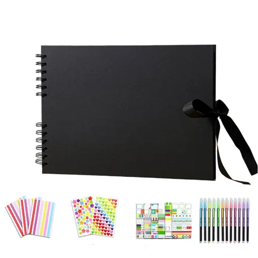 80 Pages Scrapbook Album with Metallic Markers,Craft Paper Photo Album for Wedding and Anniversary, Family DIY Scrapbook Accessories with Scrapbooking Stickers Corners(Black)…