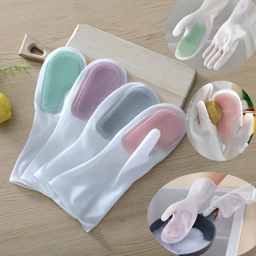 3 Pairs Random Color Plastic Non-Slip Cleaning Gloves for Kitchen Dishwashing, Washing Clothes & Vegetables