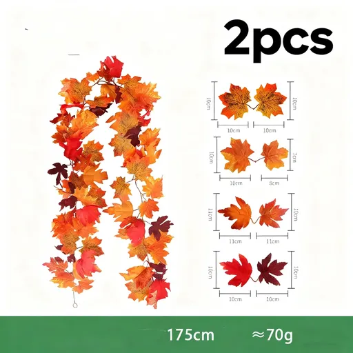 2 Pack Fall Garland Maple Leaf,175cm Hanging Vine Autumn Foliage Thanksgiving Decor for Home Wedding Fireplace Party Christmas