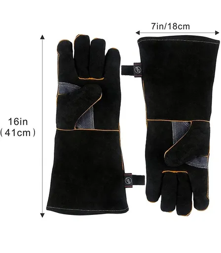 Fire Resistant Leather Gloves,Perfect for Fireplace, Stove, Oven, Grill, Welding, BBQ, anti-bite scratch