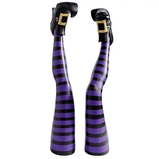 Halloween Witch Legs Yard Stake, 3D Windproof Outdoor Lawn Garden Decor With Metal Stake, 15 Inch, Purple Stripe