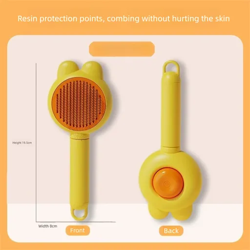 2 Pcs Yellow Pet Self-Cleaning Slicker Brush for Cats and Dogs - Rabbit Ear Design with Stainless Steel Needles and ABS Handle - Gentle Deshedding and Massage Tool for Long Hair Breeds