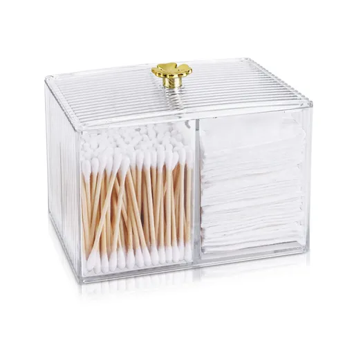 Cotton Swabs Holder, Clear Modern Bathroom Organizer, Apothecary Jars with Lids, 3 Grids Separate Vanity Storage Jars for Cotton