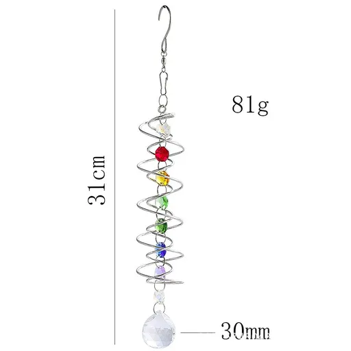Suncatcher Wind Spinner Gazing Ball Spiral Tail, Crystal Sun Catchers with Seven Chakra Beads Window Hanging for Indoor Home