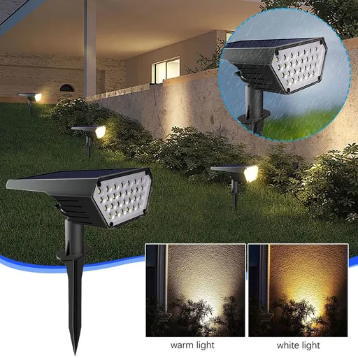 Solar Outdoor Lights Stainless Steel IP67 Waterproof Landscape Spotlights 2W 300LM for Yard Garden Patio Walkway Decoration