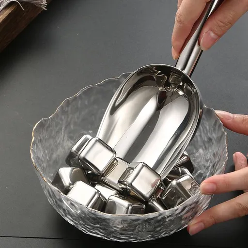 Metal Ice Scoop Kitchen Ice Scooper for Ice Maker, Small Food Scoops for Bar Party Wedding Pet Dog Food, Stainless Steel Silver