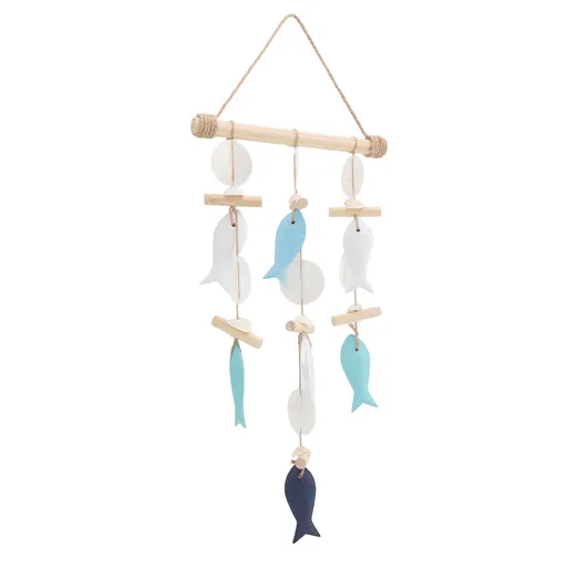 Fish Wind Chime Sea Theme Handcrafted Solid Wood Hemp Rope Decor for Home Restaurant
