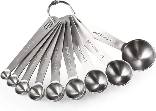 Measuring Spoons Set - 9 Pieces - Measuring Spoons Cups - BPA Free - Measuring Spoons - Measuring Spoons - Gram & ML Weighing - Measuring Spoons - Measuring Cups Spoons - Measuring Spoons - Stainless Steel - Silver - 15ml / 7.5ml / 5ml / 3.75ml / 2.5