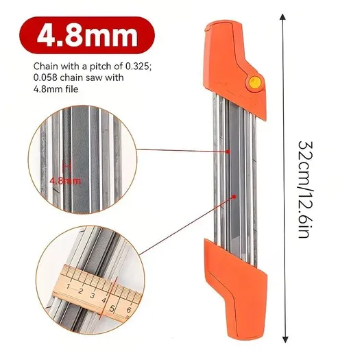 Chain saw file: upgraded lightweight, battery-free and portable, precision sharpening for 3/8-inch saw chain, single-direction reciprocating operation, essential tool for outdoor gardening and forestry maintenance.(Orange-with 4.8 file)