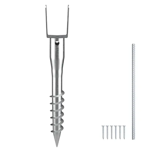 No Dig Ground Anchor, 1 Pack 10 x 7 x 70 cm DIY Screw in Post Stake, Includes 6 Lag Bolts & a Rebar, U-Shape Heavy Duty Steel Post Holder, Great for Mailbox Posts and Fence Posts